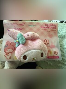 My Melody Plushie Spa Headband - Pink with Mint Bow Rhinestone accents!